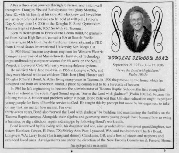 Obituary for Douglas Elwood Bond